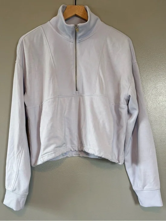 Athleta Medium Seasoft Rib Quarter Zip Popover Sweater Light Blue Cinch Waist - Picture 1 of 6